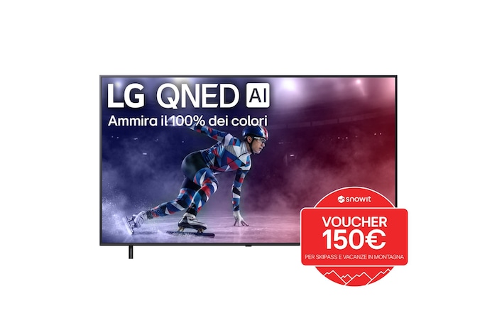 Vista frontale di una TV 75 pollici LG QNED AI QNED80 4K Smart TV 2025 75QNED80A6A con voucher snowit
